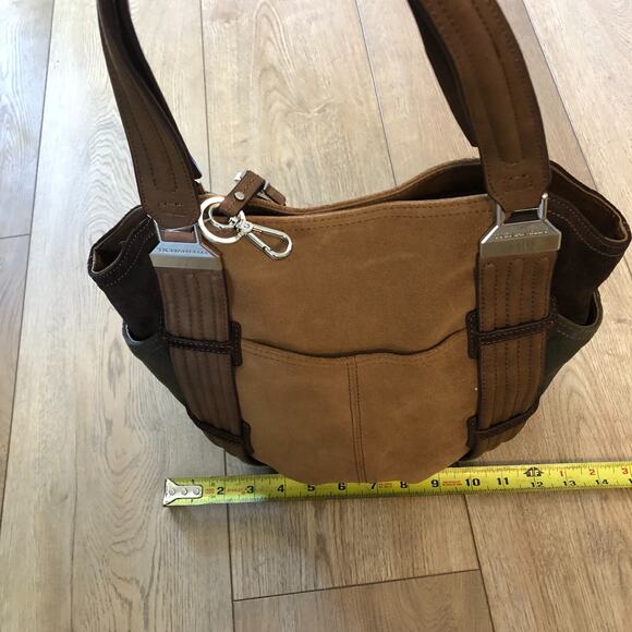 Tignanello Brown Suede Leather Colorblock Shoulder Bag Purse Gently Used - Picture 7 of 14